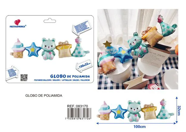 Globo metálico de oso mágico Feliz Cumpleaños azul