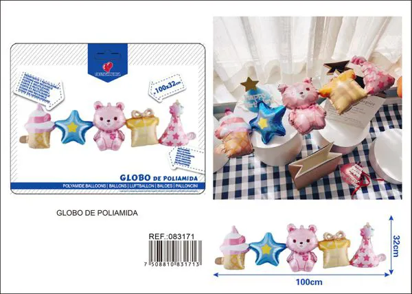 Globo metálico de oso mágico Feliz Cumpleaños rosa
