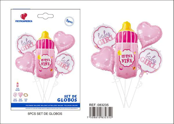 Globos metálicos set con biberón niña
