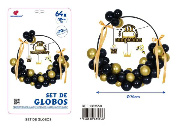 Globos metálicos set de círculos negro y dorado