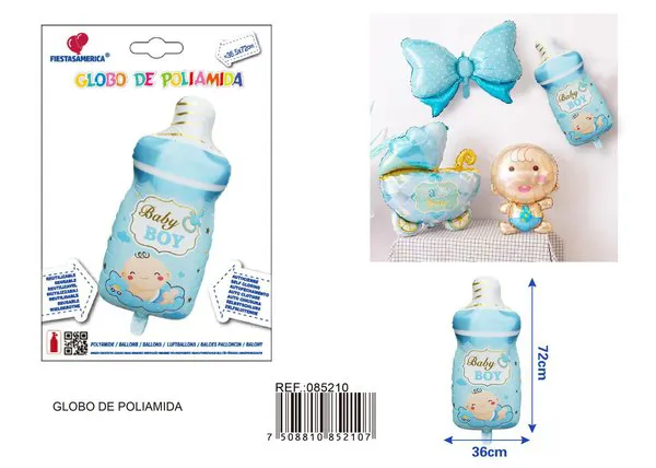 Globo metálico de biberón niño azul