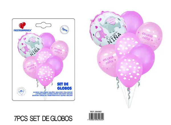 Globos metálicos set niña rosa