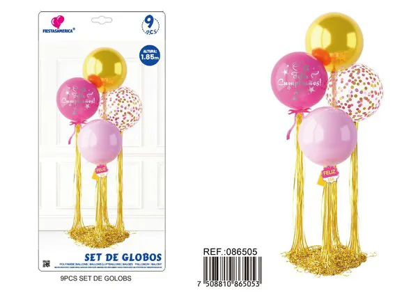 Globos metálicos set dorado y rosa