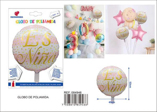 Globo metálico redondo Feliz Cumpleaños niña