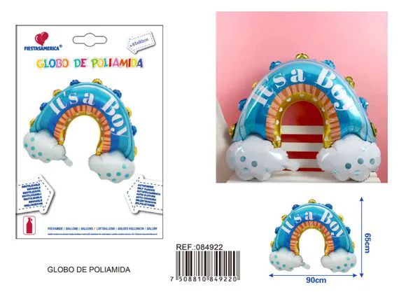 Globo metálico de nube con arcoíris azul