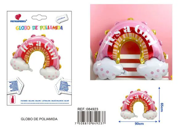 Globo metálico de nube con arcoíris rosa