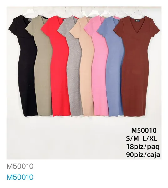 Vestido acanalado de manga corta-M50010