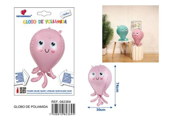 Globo metálico de pulpo rosa