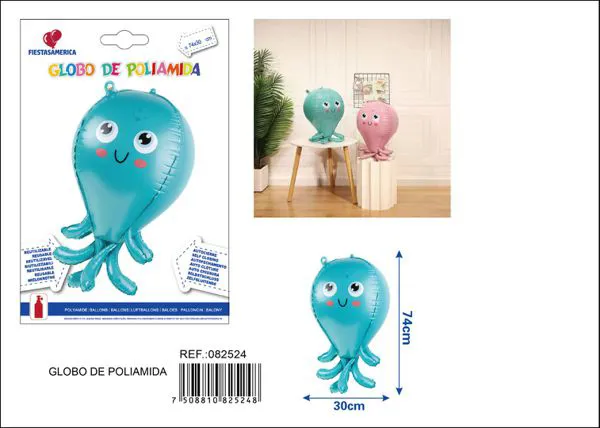 Globo metálico de pulpo azul
