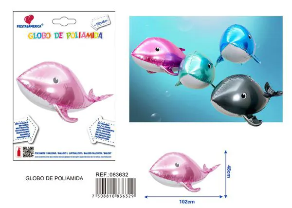 Globo metálico de ballena rosa