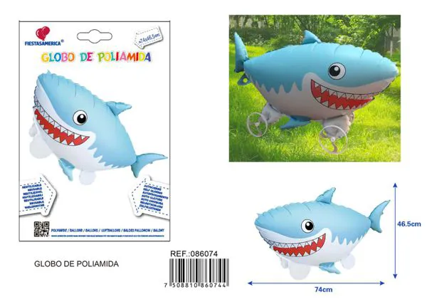 Globo metálico de tiburón azul claro