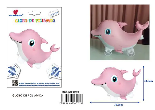 Globo metálico de delfín rosa