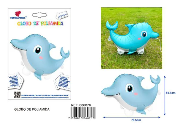 Globo metálico de delfín azul claro