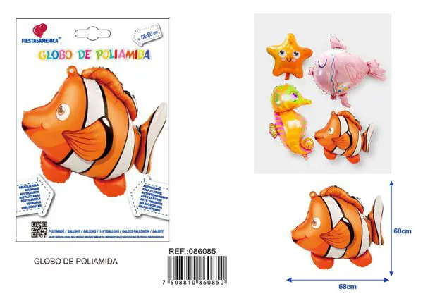 Globo metálico de pez payaso naranja