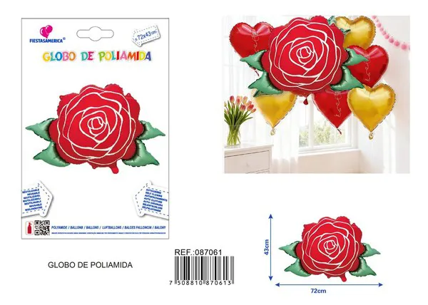 Globo metálico de rosa roja