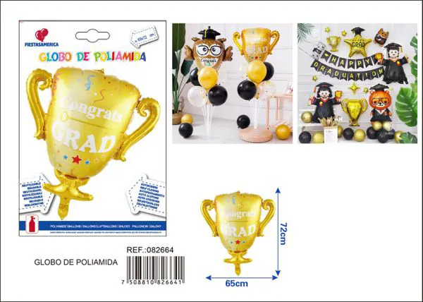 Globo metálico de trofeo de graduación