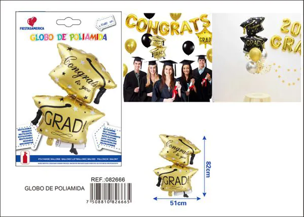 Globo metálico de birrete de graduación