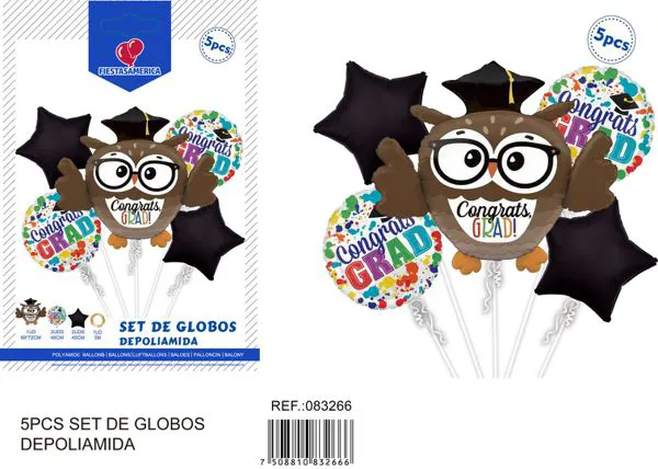 Set de globos metálicos de búho graduado