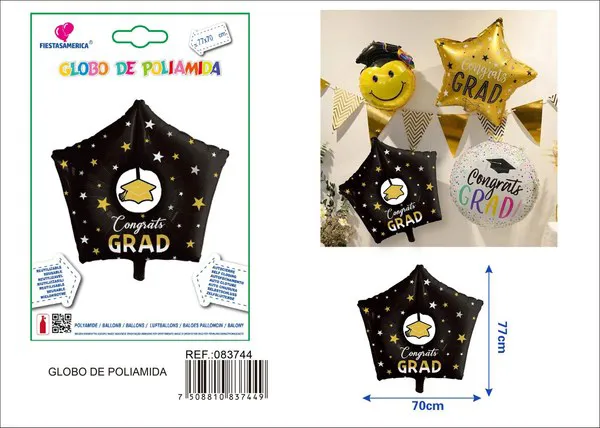 Globo metálico de estrella de graduación negro