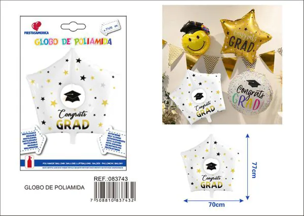 Globo metálico de estrella de graduación blanco