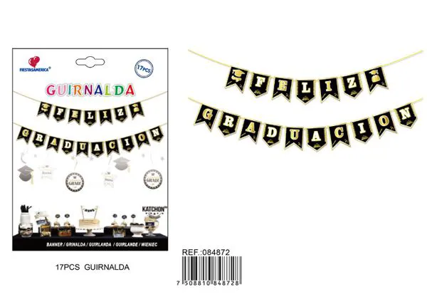 Banderín de graduación negro y dorado