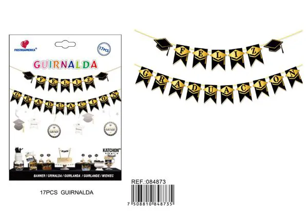 Banderín de graduación negro y dorado