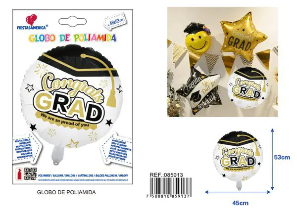Globo metálico redondo de birrete de graduación