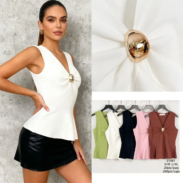 Top peplum con detalle de botón-21581