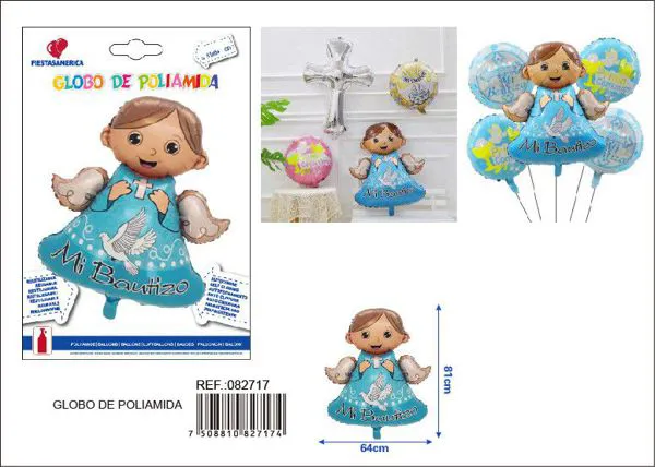 Globo metálico de bautizo niño