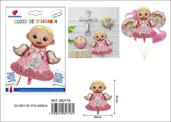 Globo metálico de bautizo niña