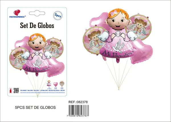 Set de globos metálicos rosa de bautizo niña