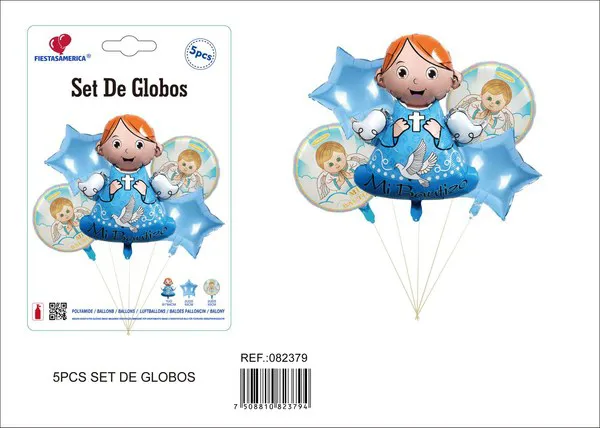 Set de globos metálicos azul de bautizo niño