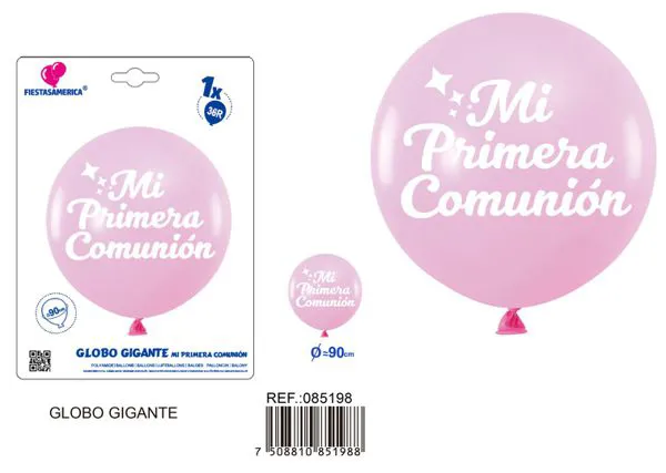 Globo metálico redondo rosa de bautizo