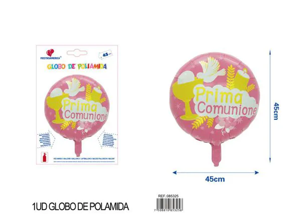 Globo metálico redondo rosa de bautizo