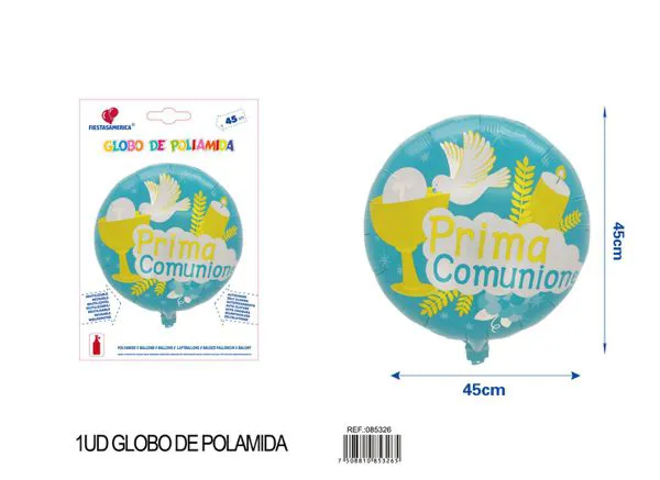 Globo metálico redondo azul de bautizo