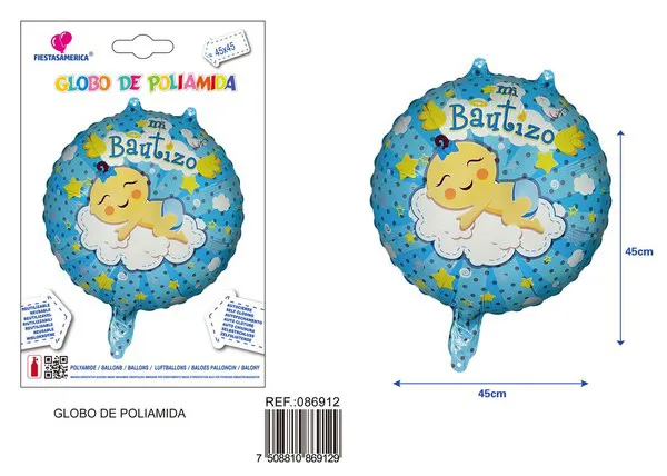 Globo metálico redondo de bautizo