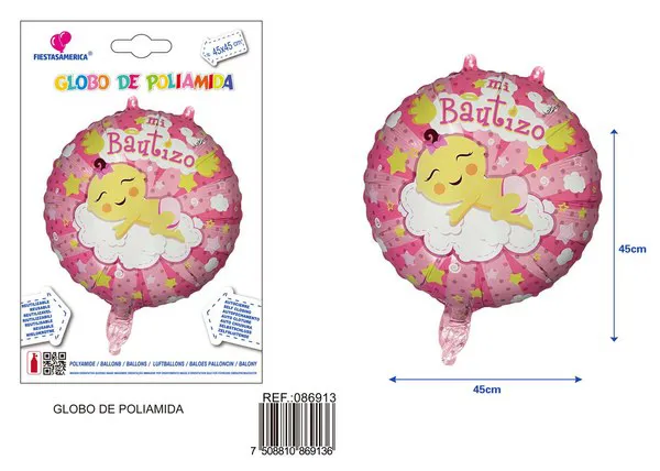 Globo metálico redondo de bautizo
