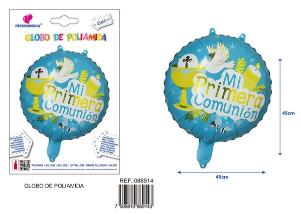 Globo metálico redondo de bautizo