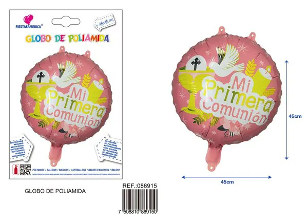 Globo metálico redondo de bautizo