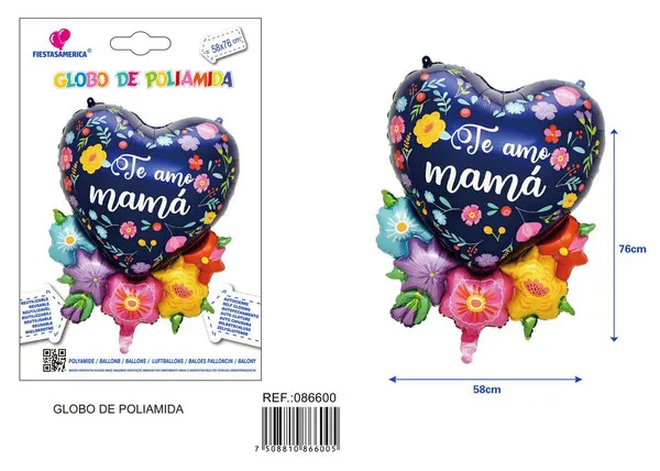Globo metálico de corazón y flores Día de las Madres