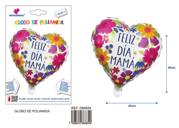Globo metálico de corazón Día de las Madres