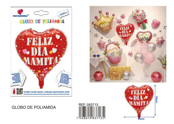 Globo metálico de corazón Día de las Madres