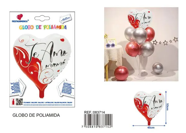 Globo metálico de corazón Día de las Madres