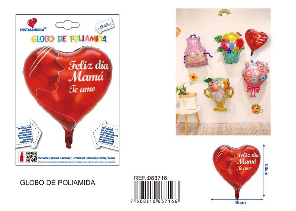 Globo metálico de corazón Día de las Madres