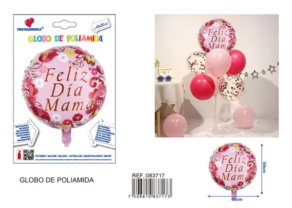 Globo metálico redondo de flores Día de las Madres