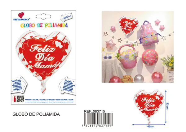 Globo metálico de corazón Día de las Madres