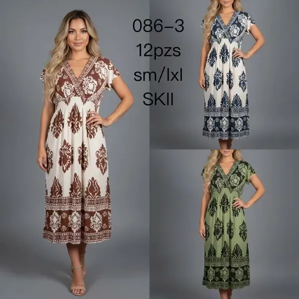 Vestido casual estampado cuello V-086-3