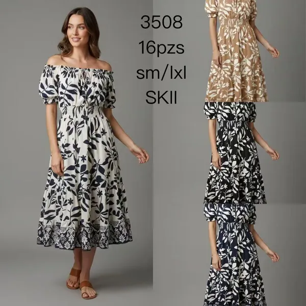 Vestido estampado de hombros descubiertos-3508
