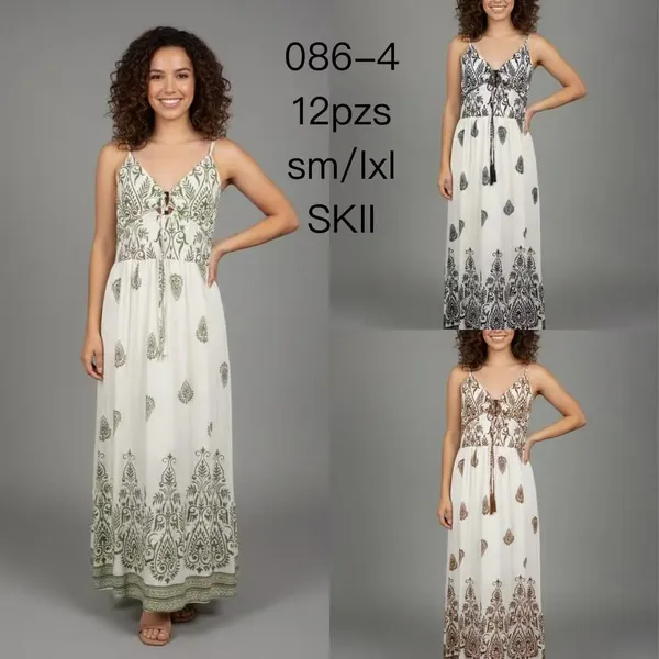 Vestido largo de tirantes con estampado-086-4
