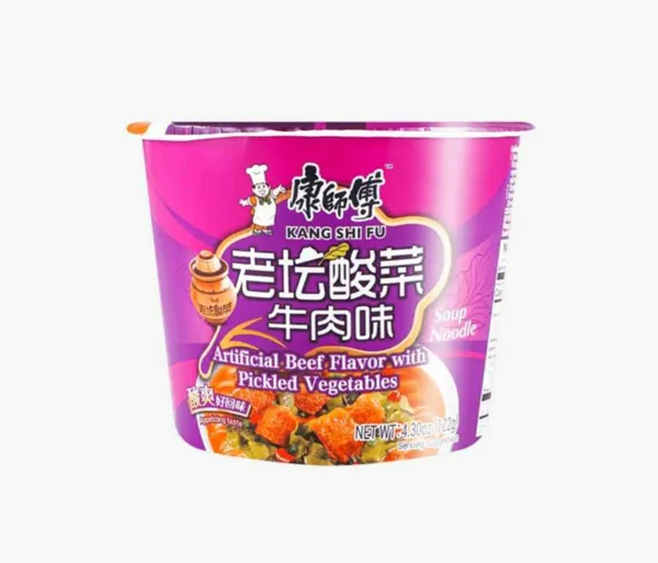 Sopa instantánea Kang Shifu sabor a res con verduras encurtidas (vaso)